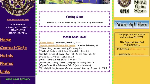 Screenshot of the Mardi Gras Website from 2003