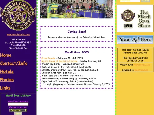 Screenshot of the Mardi Gras Website from 2003